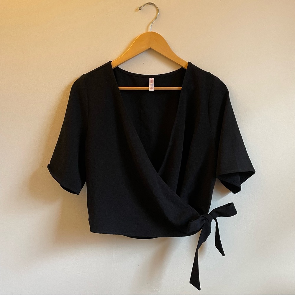 Xhilaration Black Crop Wrap Top